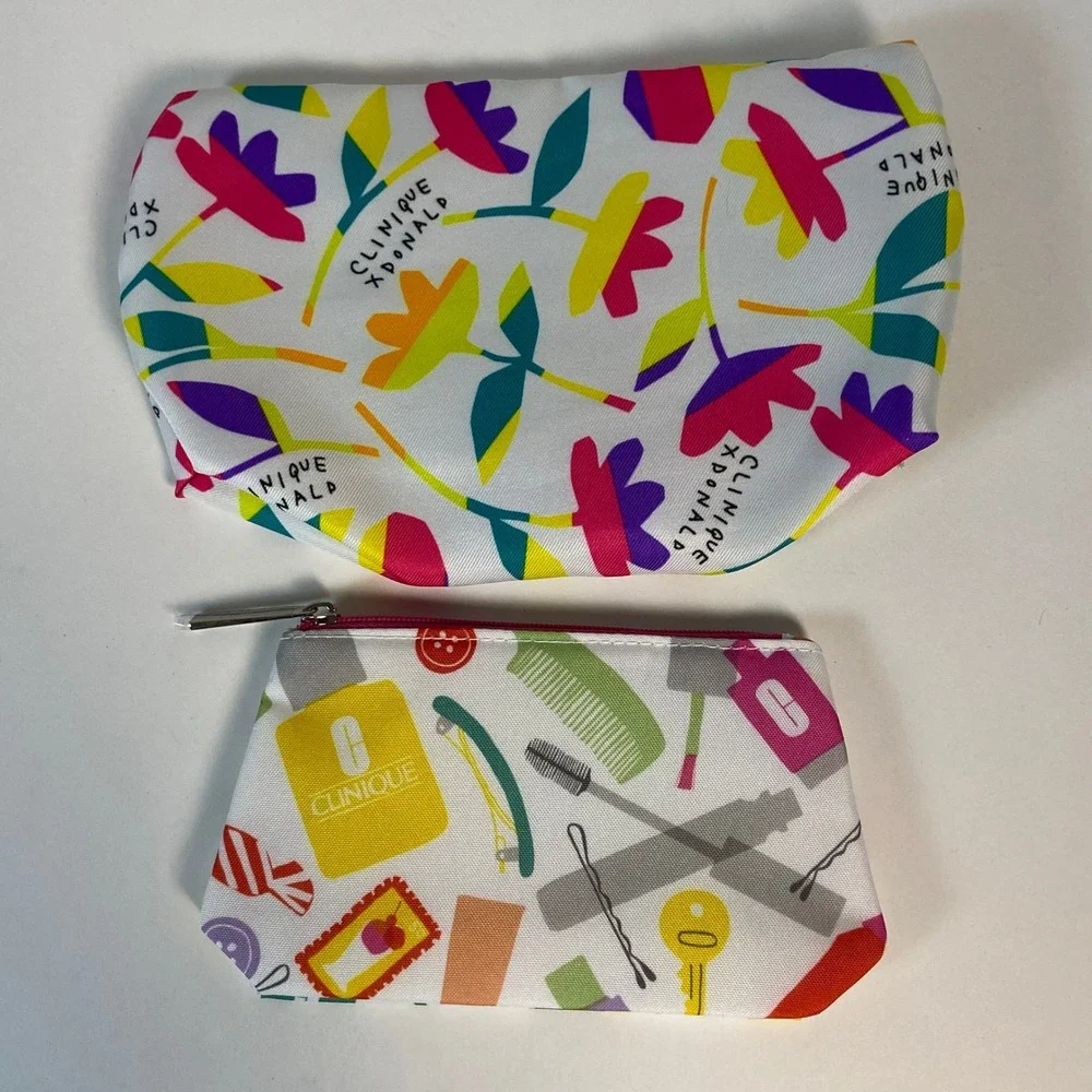 Clinique x Donald Robertson Floral & Beauty Graphic Makeup Bag Set 2pc Multi